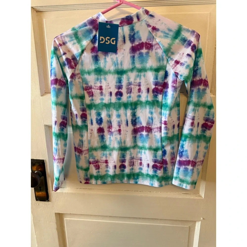 DSG Kids Long Sleeve Rash Guard Swim Top Tie‎ Dye Zip Neck Size Small